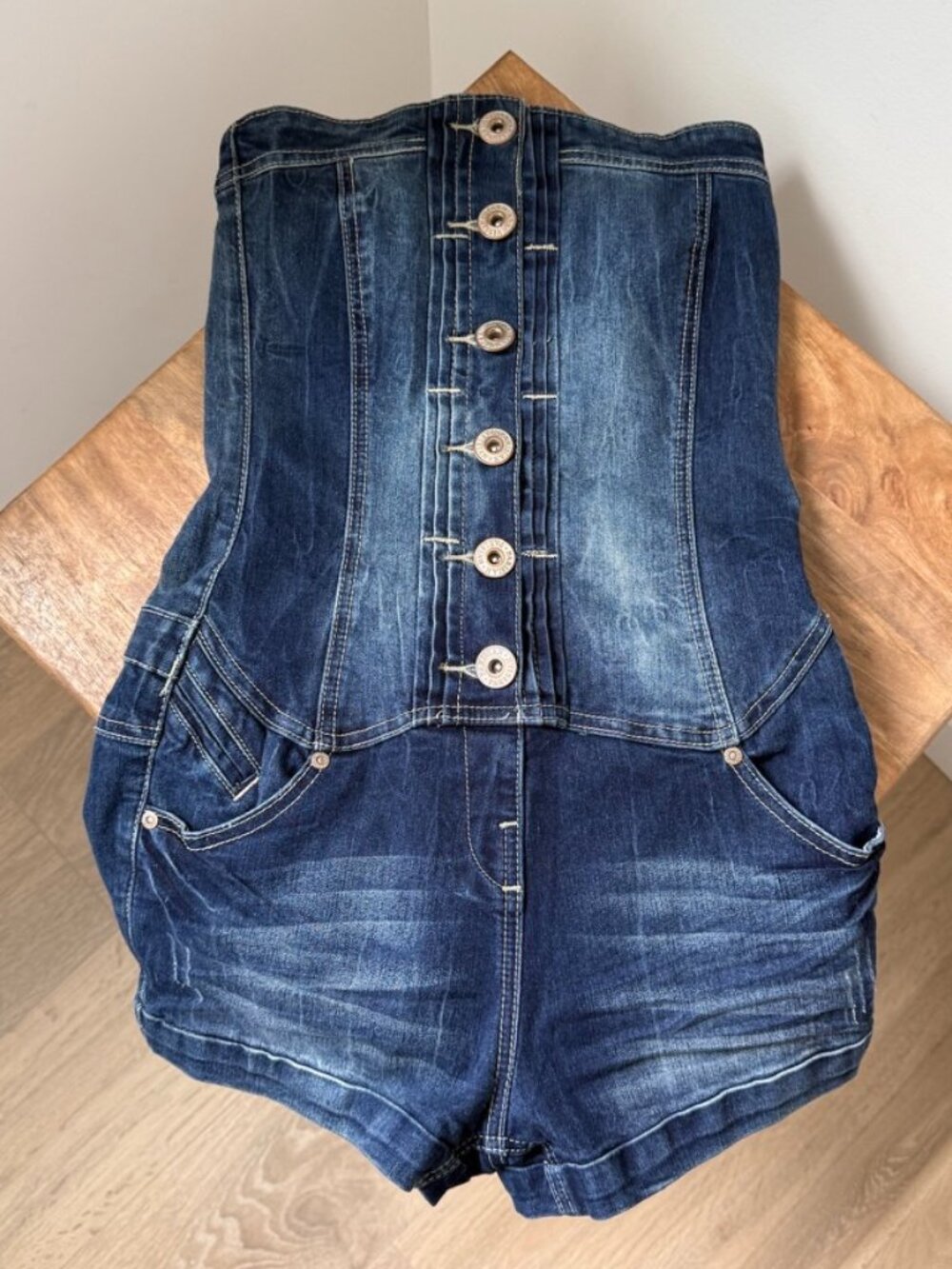 Y2K Denim Corset Romper Strapless Jean Jumpsuit Shorts